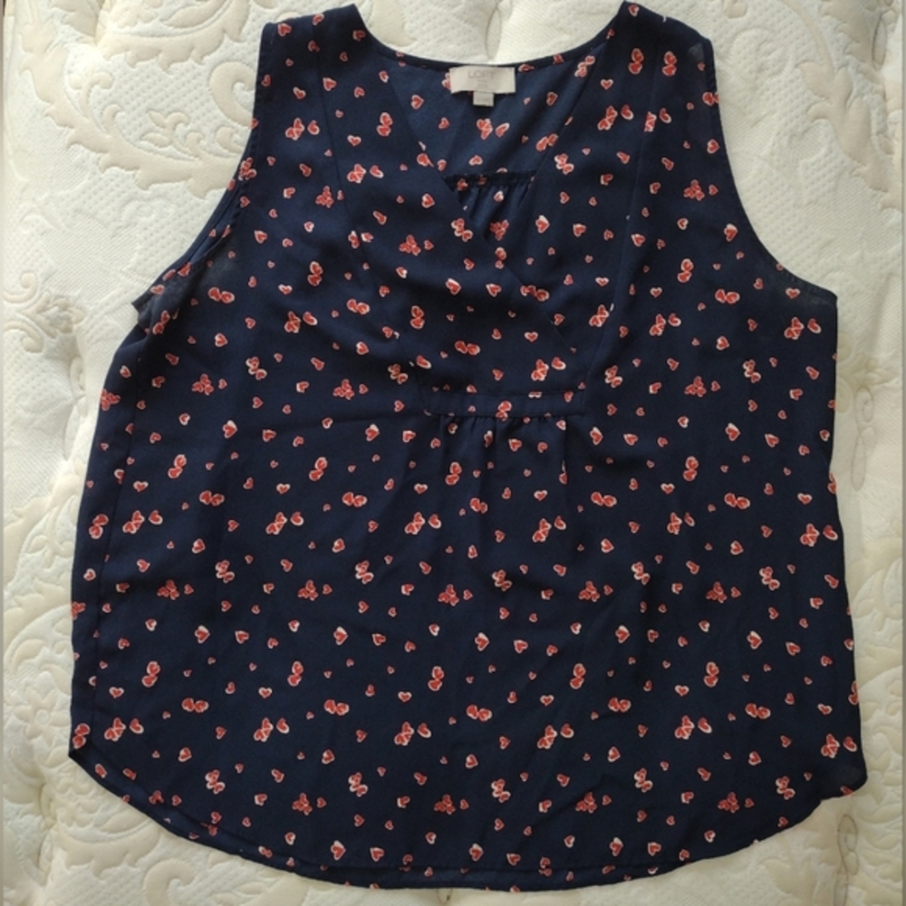 LOFT Outlet Navy Blue Sleeveless Top with Hearts Women's size LP EUC
